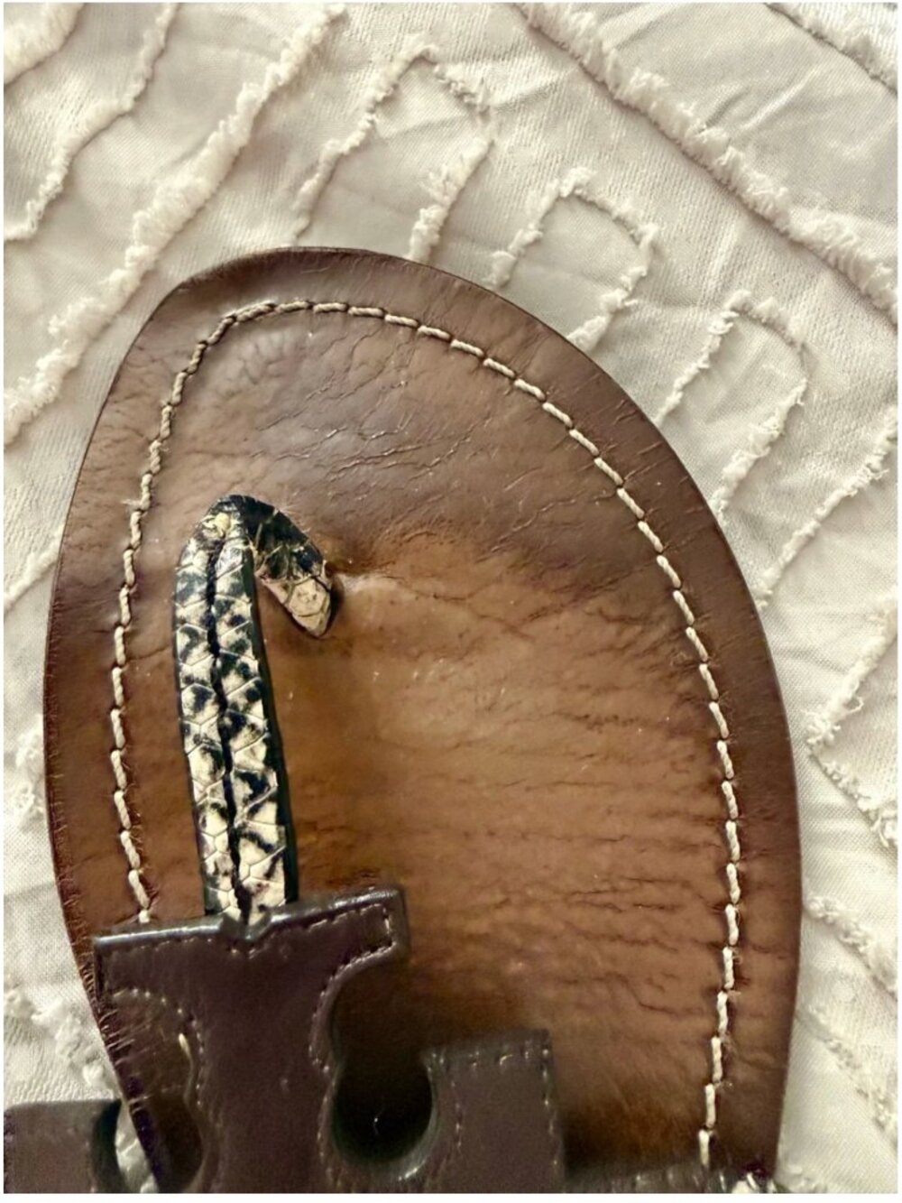 Tory Burch Phoebe Chandler Flat Leather Sandals with Snake-Print Trim - Picture 14 of 16
